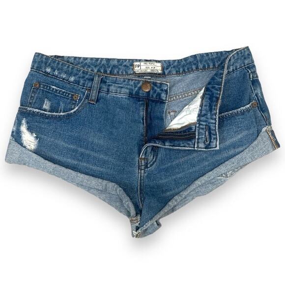 Free People - Denim Mini Cutoff Shorts - Picture 1 of 9